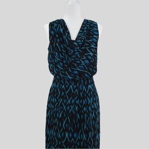 Elegant Blue and Black Patterned Dress